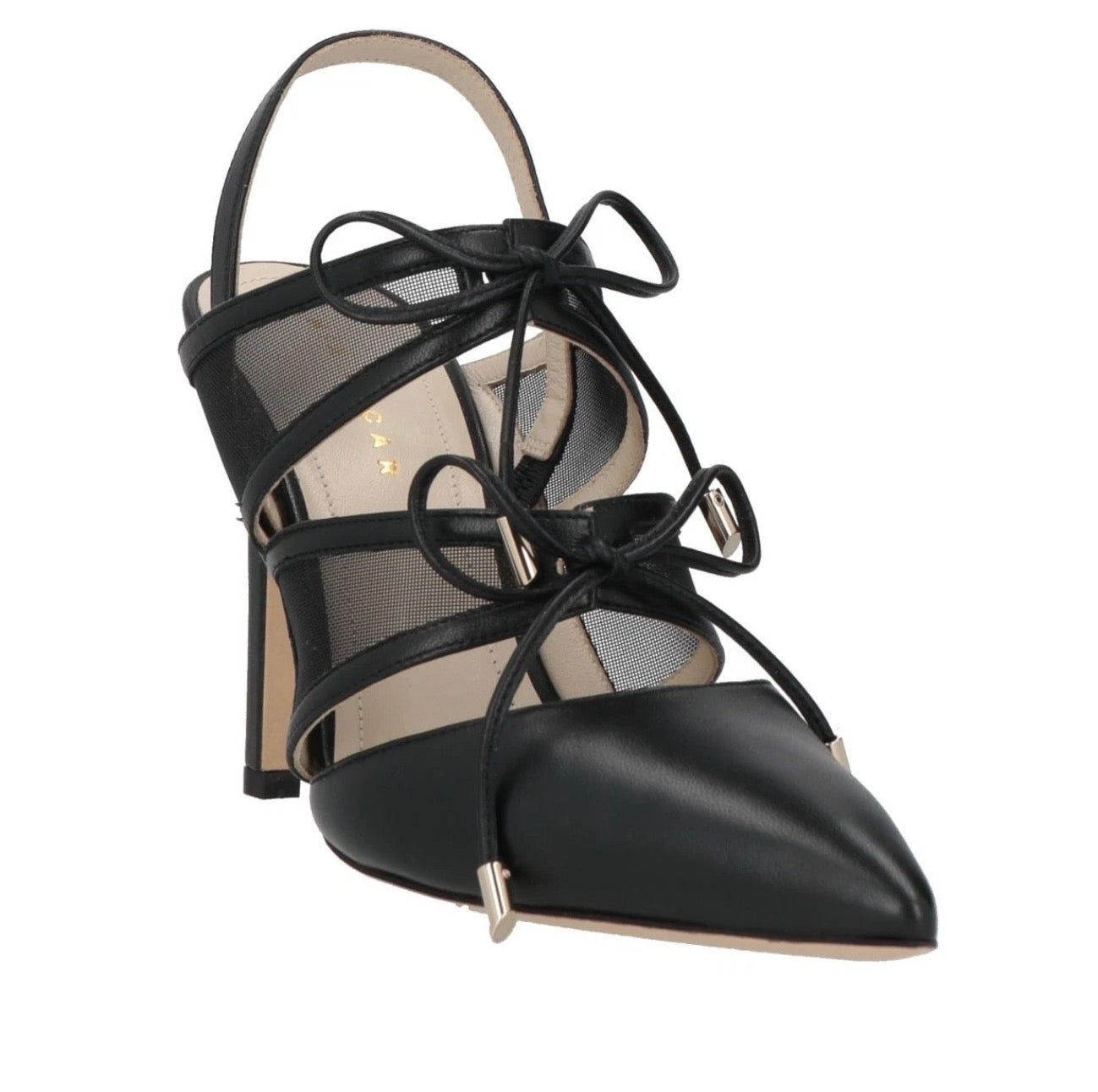 MIA BECAR Leather Slingback Shoes EU39 Black Mesh Made in Italy
