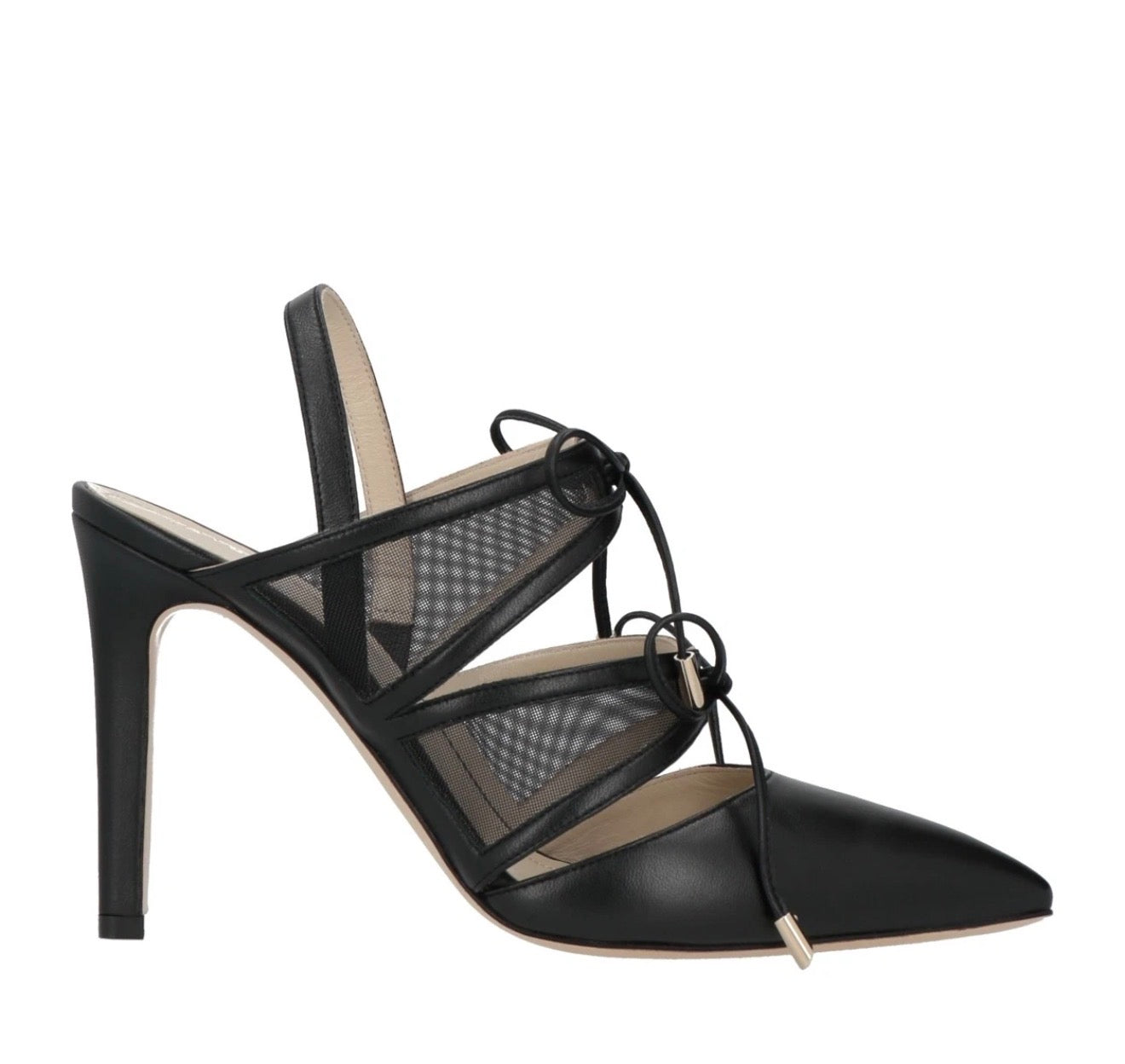 MIA BECAR Leather Slingback Shoes EU39 Black Mesh Made in Italy