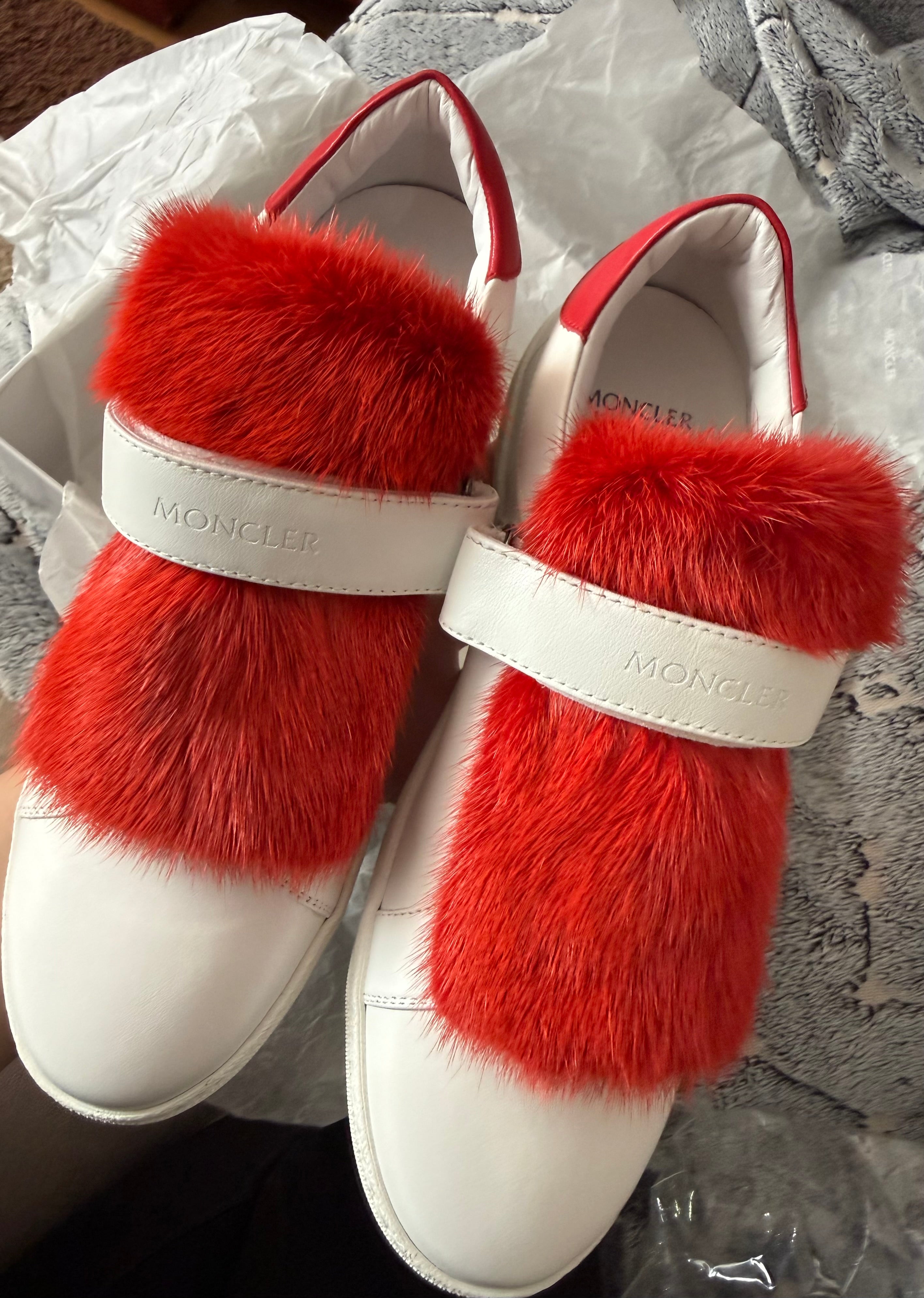 MONCLER Lucie Leather & Mink Fur Sneakers
