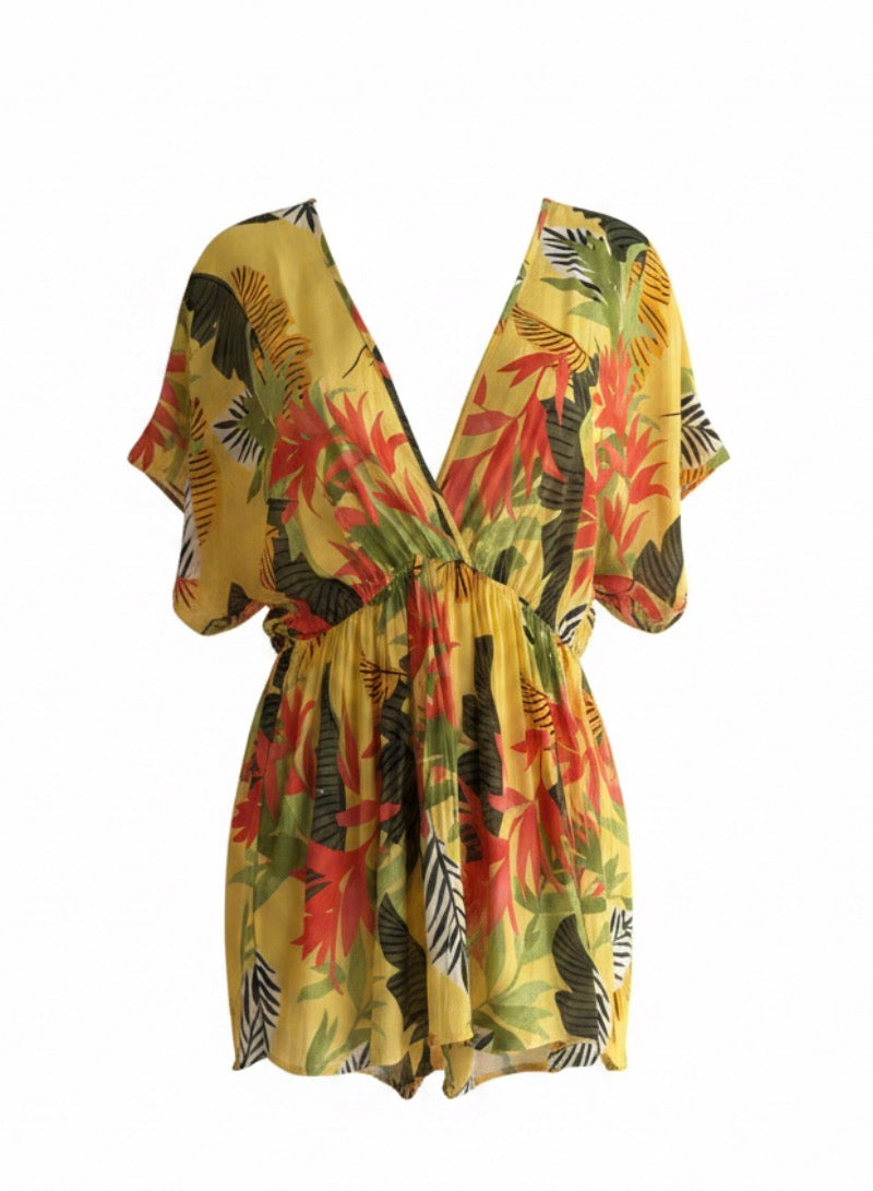 DESIGUAL Tropical Print Wrap Mini Dress