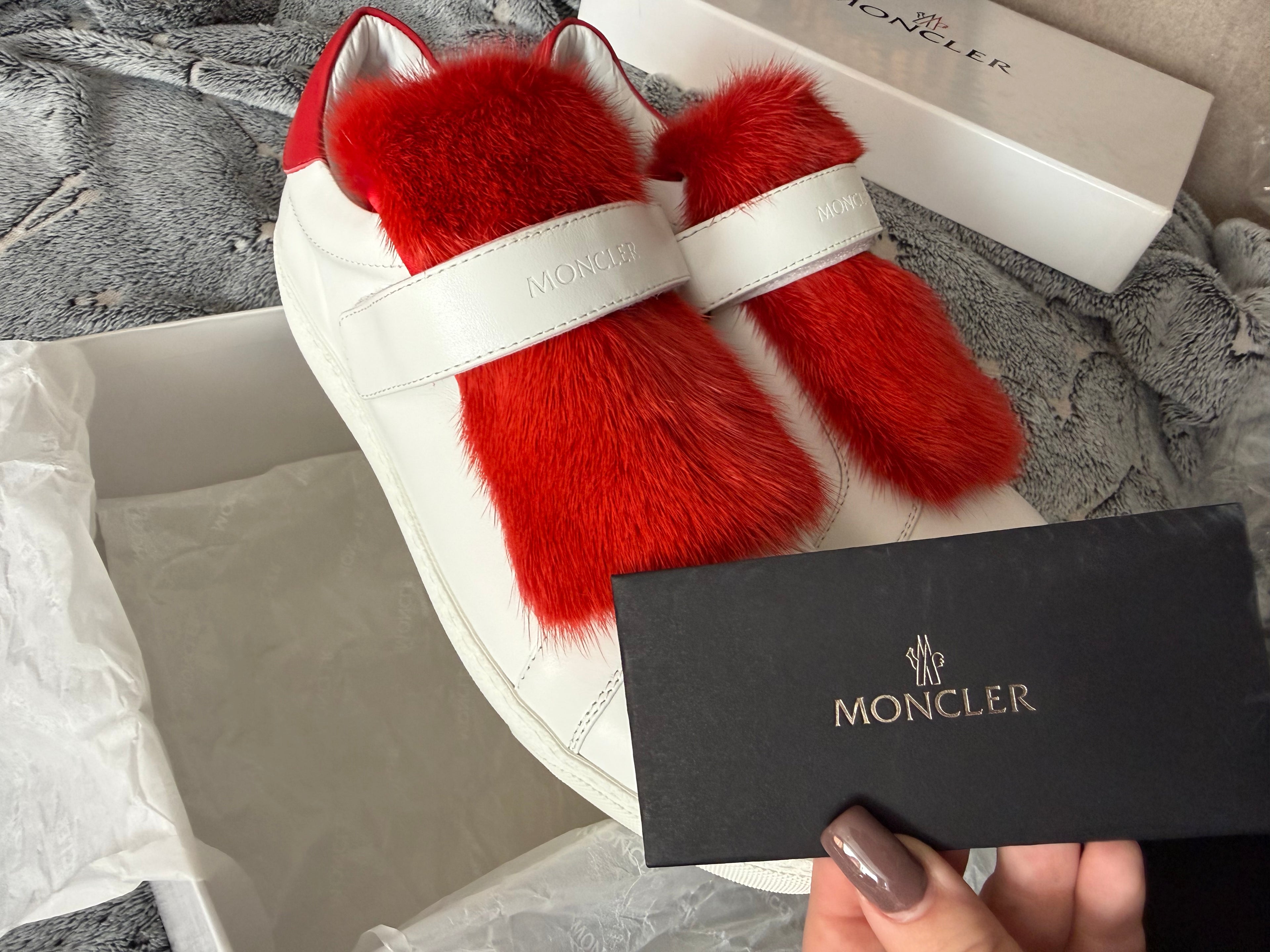 MONCLER Lucie Leather & Mink Fur Sneakers