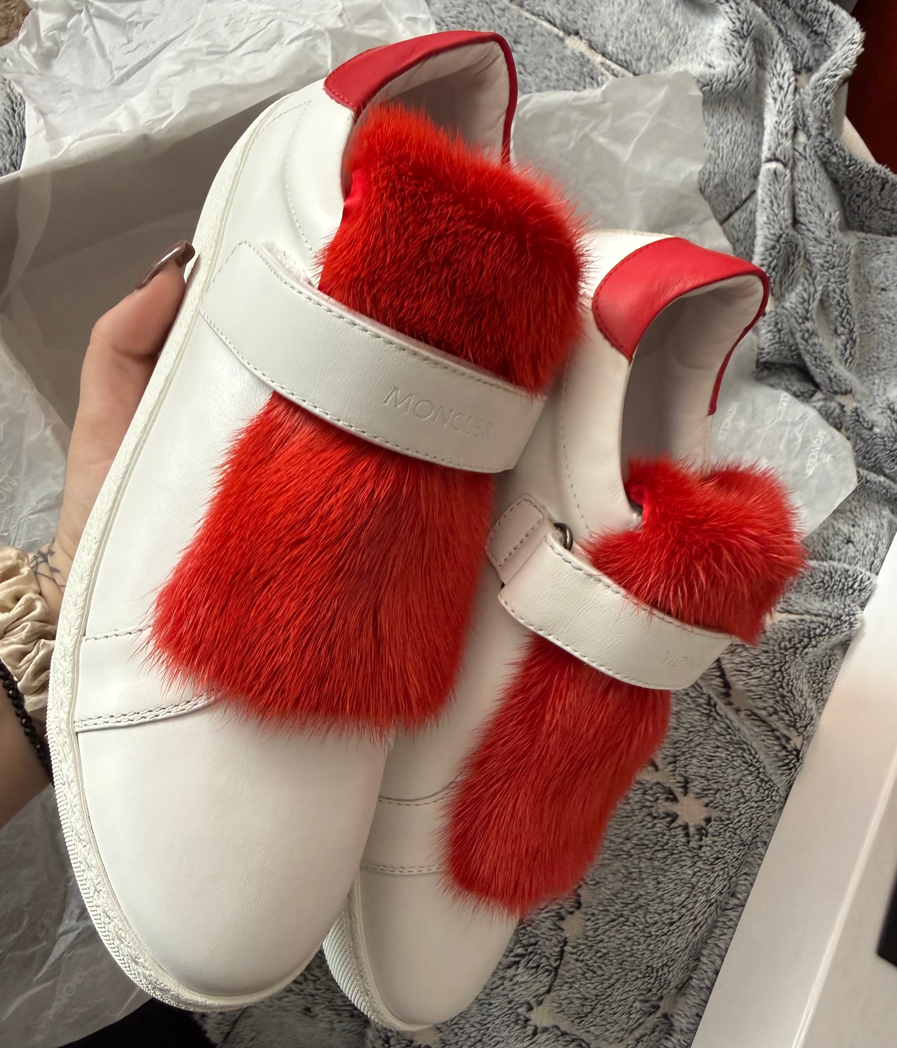 MONCLER Lucie Leather & Mink Fur Sneakers