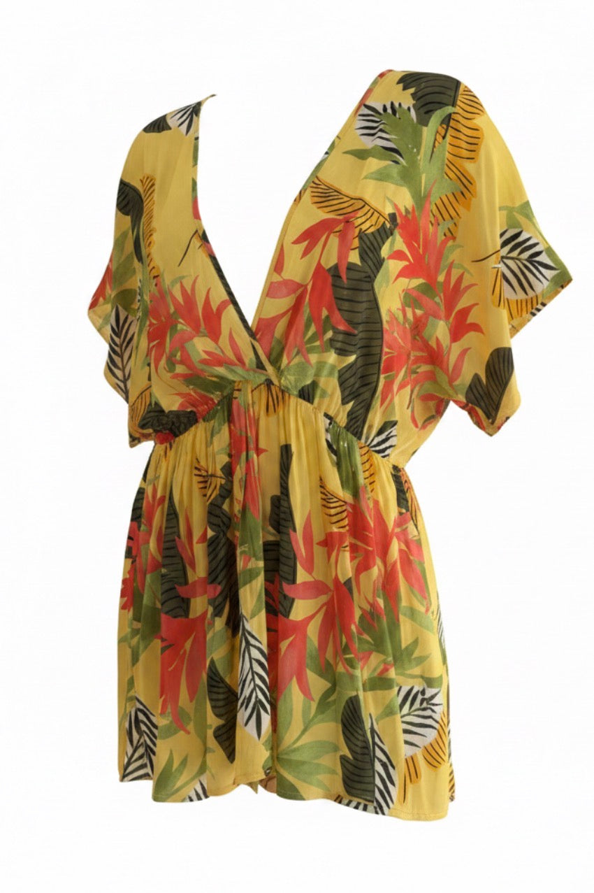 DESIGUAL Tropical Print Wrap Mini Dress