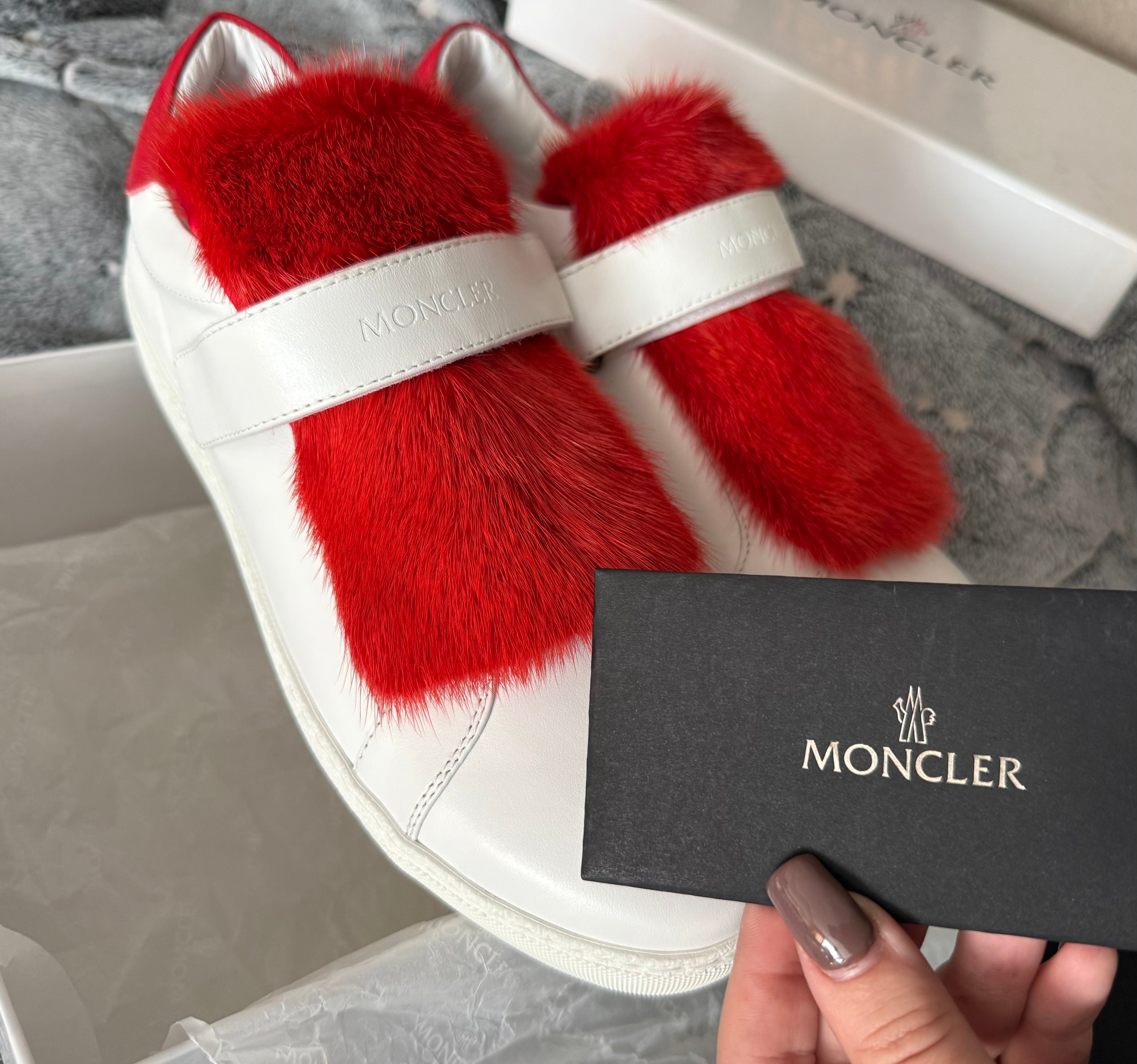 MONCLER Lucie Leather & Mink Fur Sneakers